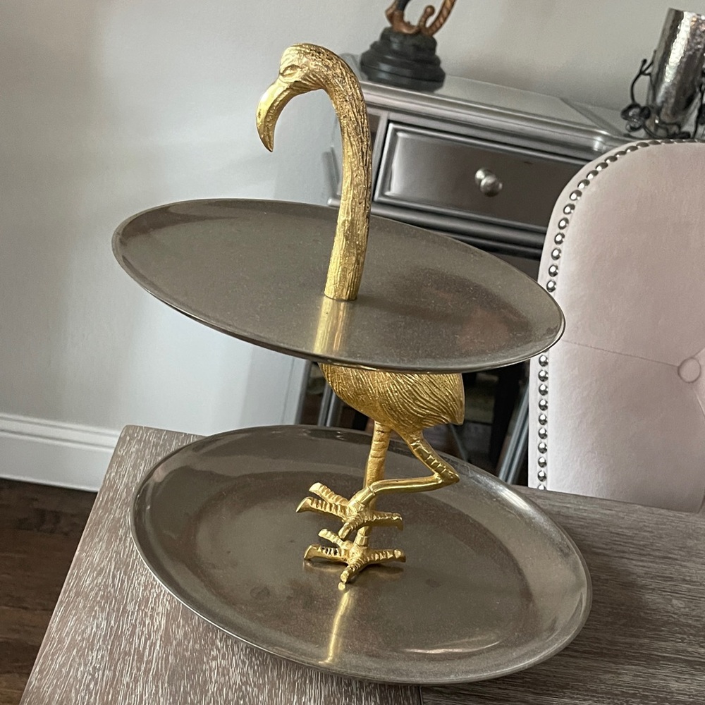 Z Galleries Gold Flamingo Two-Tier Serving Tray